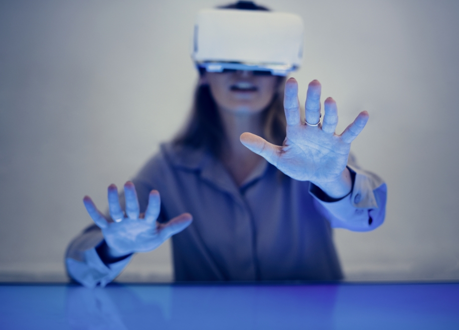 Virtual reality woman hands